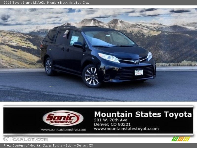 Midnight Black Metallic / Gray 2018 Toyota Sienna LE AWD