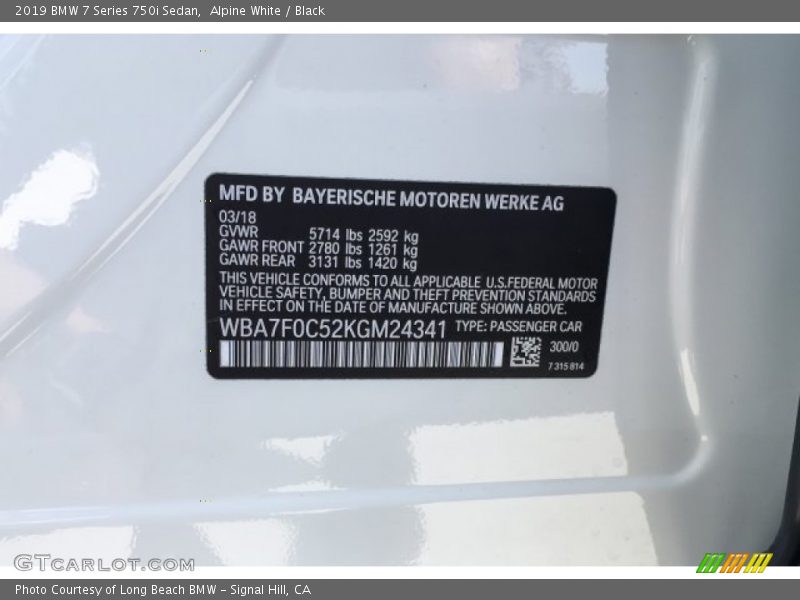 2019 7 Series 750i Sedan Alpine White Color Code 300