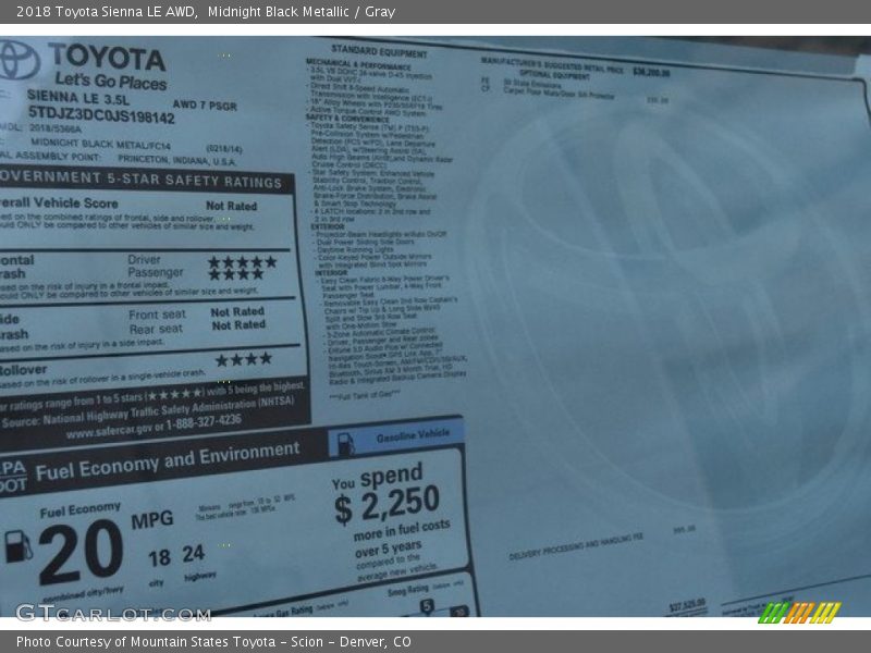 Midnight Black Metallic / Gray 2018 Toyota Sienna LE AWD