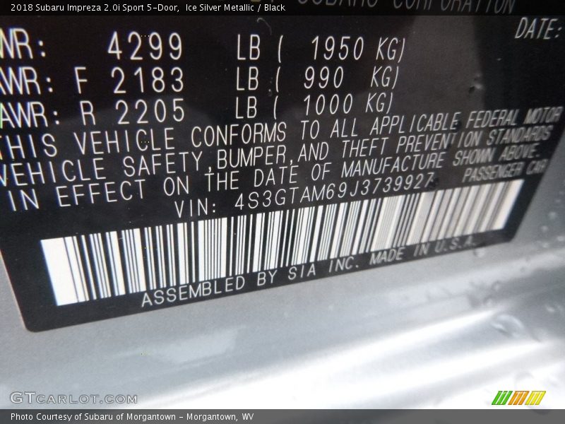 Ice Silver Metallic / Black 2018 Subaru Impreza 2.0i Sport 5-Door