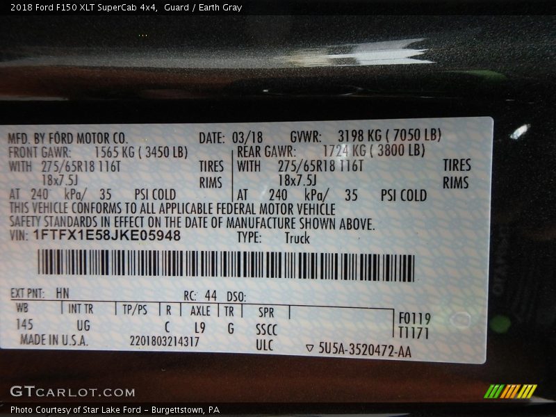 Guard / Earth Gray 2018 Ford F150 XLT SuperCab 4x4