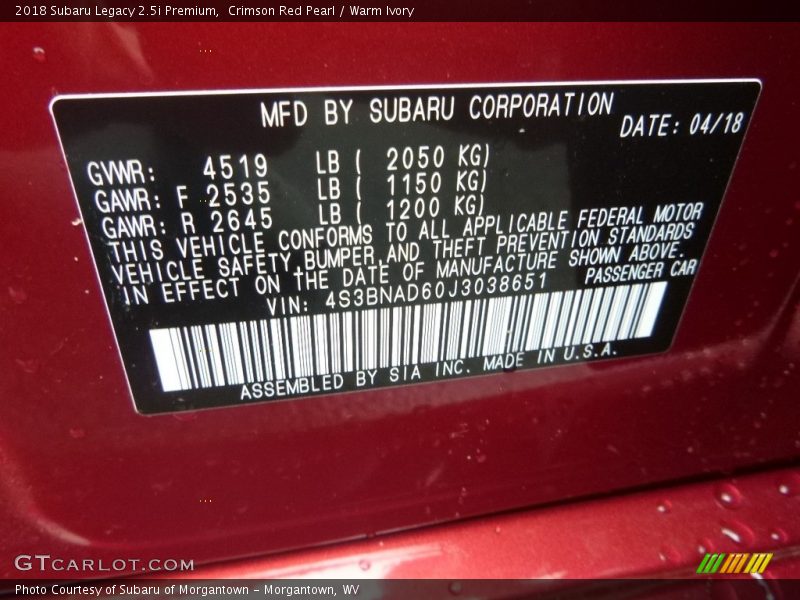 Crimson Red Pearl / Warm Ivory 2018 Subaru Legacy 2.5i Premium
