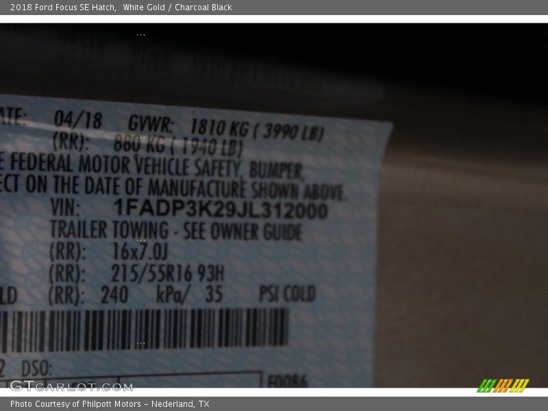 White Gold / Charcoal Black 2018 Ford Focus SE Hatch