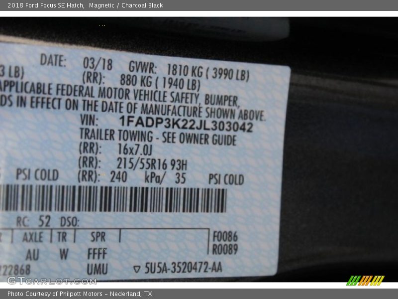 Magnetic / Charcoal Black 2018 Ford Focus SE Hatch