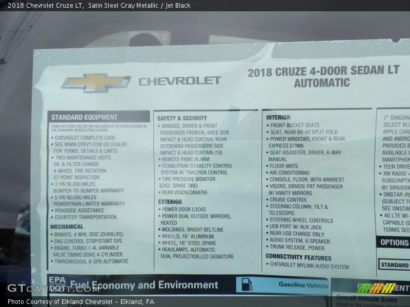 Satin Steel Gray Metallic / Jet Black 2018 Chevrolet Cruze LT