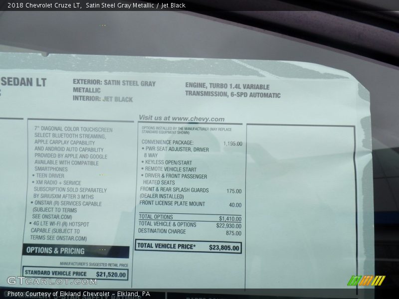 Satin Steel Gray Metallic / Jet Black 2018 Chevrolet Cruze LT