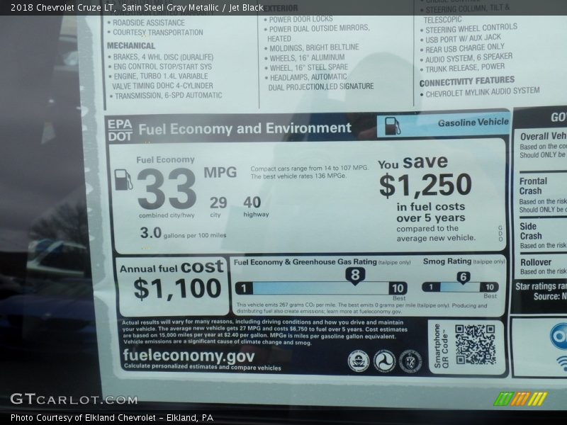 Satin Steel Gray Metallic / Jet Black 2018 Chevrolet Cruze LT