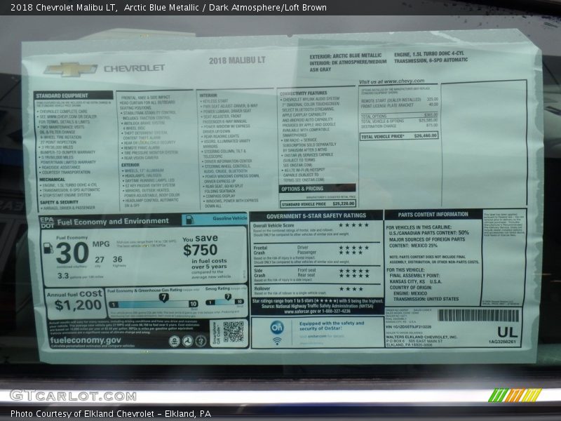 Arctic Blue Metallic / Dark Atmosphere/Loft Brown 2018 Chevrolet Malibu LT
