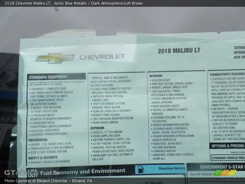 Arctic Blue Metallic / Dark Atmosphere/Loft Brown 2018 Chevrolet Malibu LT