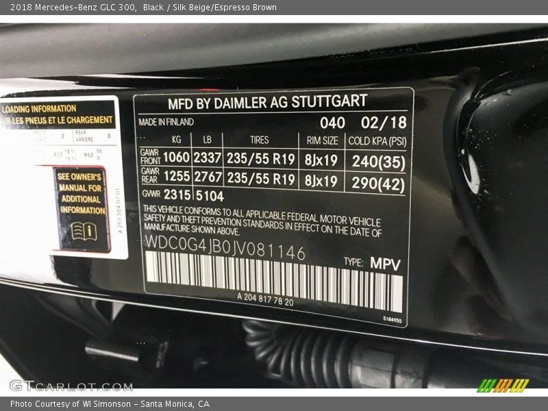 Black / Silk Beige/Espresso Brown 2018 Mercedes-Benz GLC 300