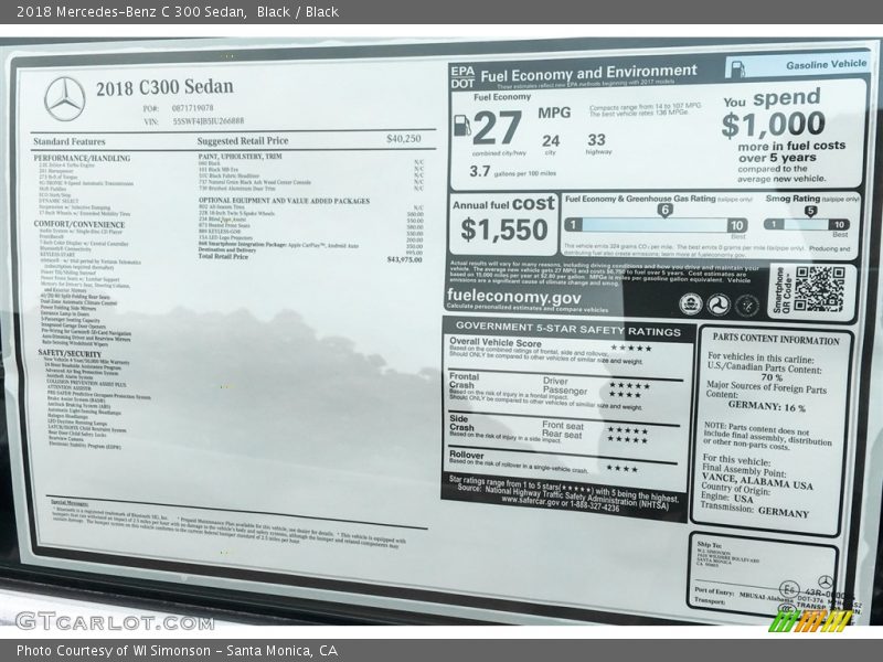 Black / Black 2018 Mercedes-Benz C 300 Sedan
