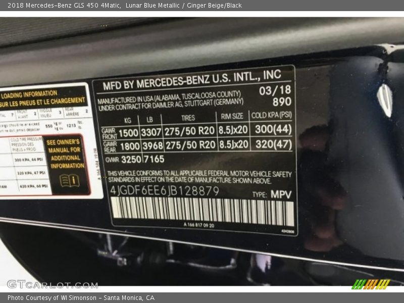 Lunar Blue Metallic / Ginger Beige/Black 2018 Mercedes-Benz GLS 450 4Matic
