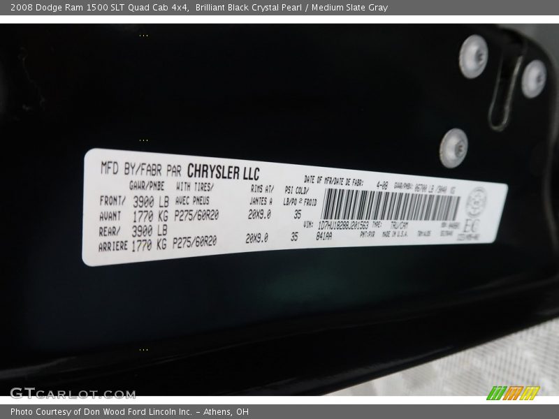 Brilliant Black Crystal Pearl / Medium Slate Gray 2008 Dodge Ram 1500 SLT Quad Cab 4x4