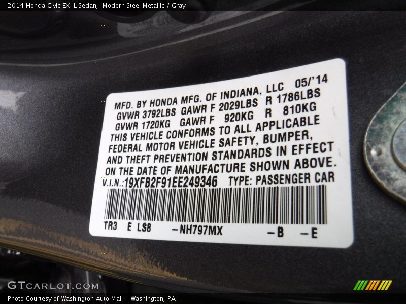Modern Steel Metallic / Gray 2014 Honda Civic EX-L Sedan