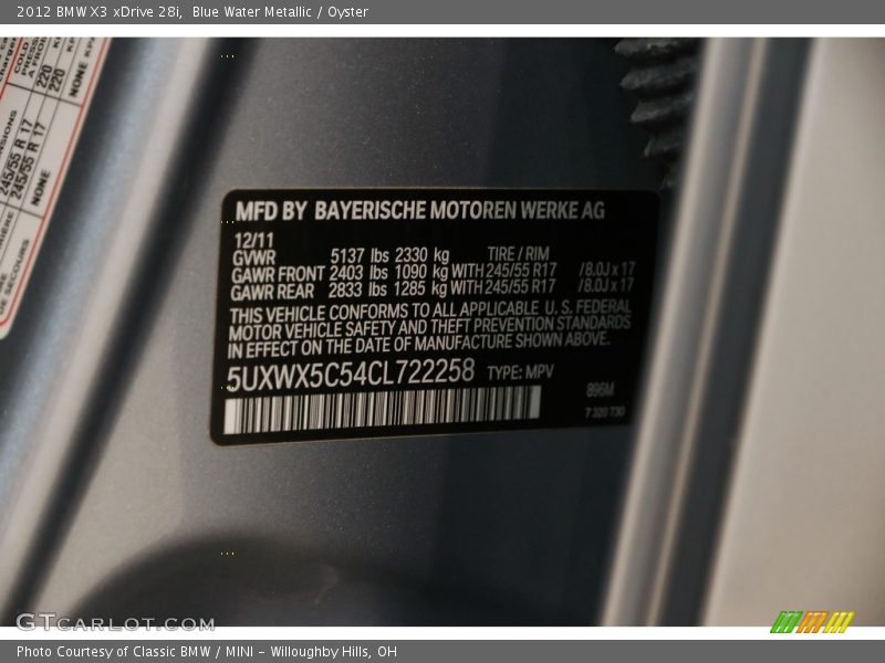 Blue Water Metallic / Oyster 2012 BMW X3 xDrive 28i