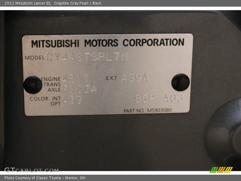 Graphite Gray Pearl / Black 2011 Mitsubishi Lancer ES