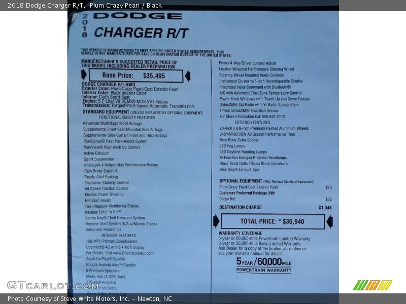 Plum Crazy Pearl / Black 2018 Dodge Charger R/T