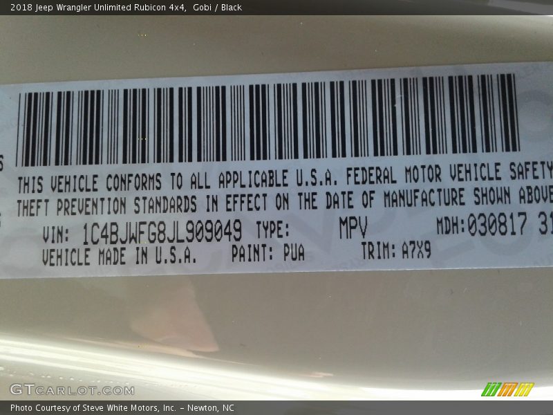 Gobi / Black 2018 Jeep Wrangler Unlimited Rubicon 4x4
