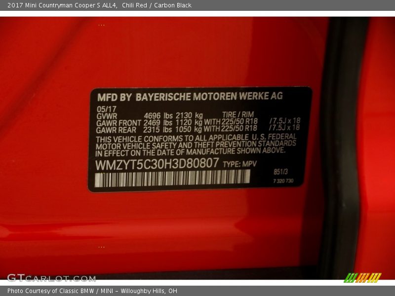 Chili Red / Carbon Black 2017 Mini Countryman Cooper S ALL4
