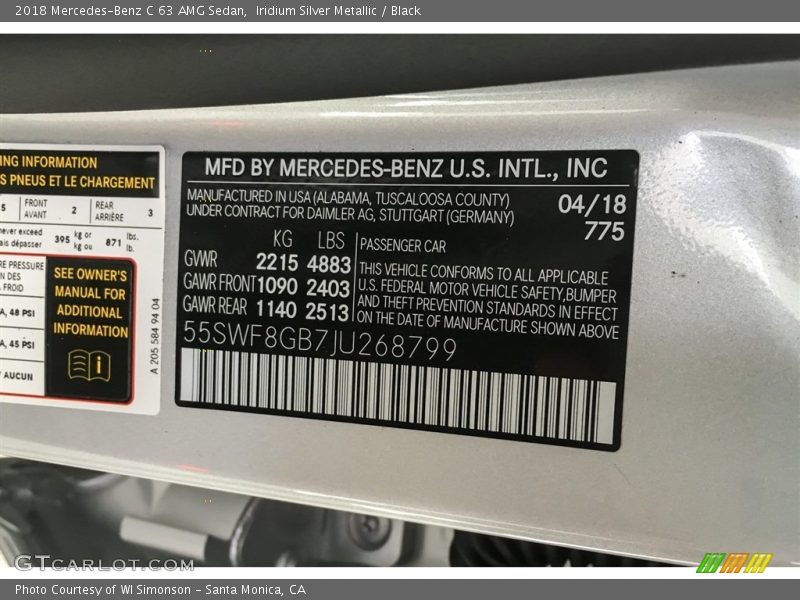 2018 C 63 AMG Sedan Iridium Silver Metallic Color Code 775