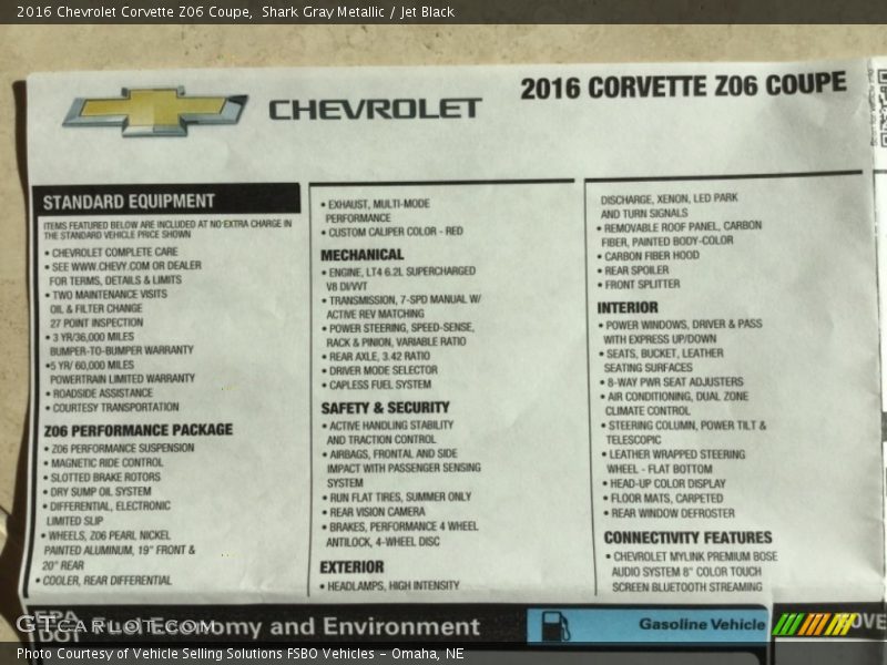 Shark Gray Metallic / Jet Black 2016 Chevrolet Corvette Z06 Coupe