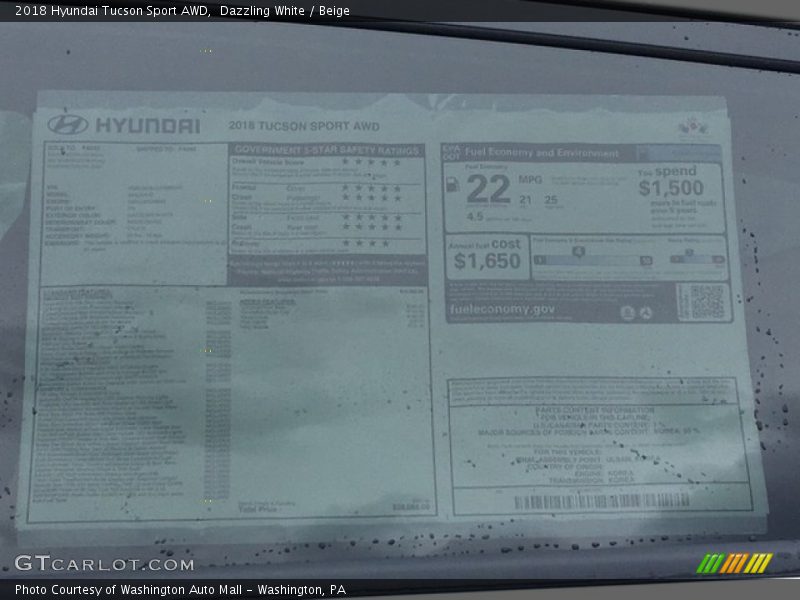Dazzling White / Beige 2018 Hyundai Tucson Sport AWD