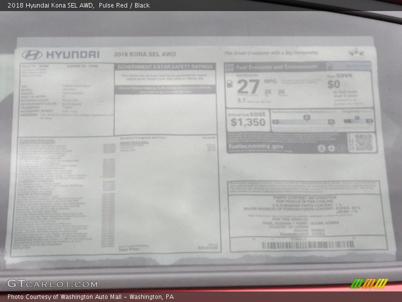 Pulse Red / Black 2018 Hyundai Kona SEL AWD