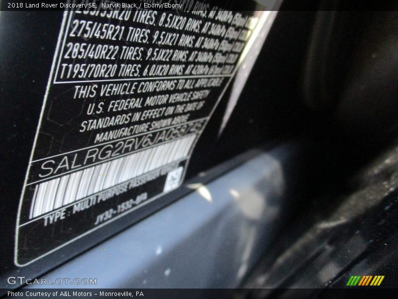 Narvik Black / Ebony/Ebony 2018 Land Rover Discovery SE