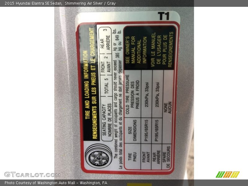 Shimmering Air Silver / Gray 2015 Hyundai Elantra SE Sedan