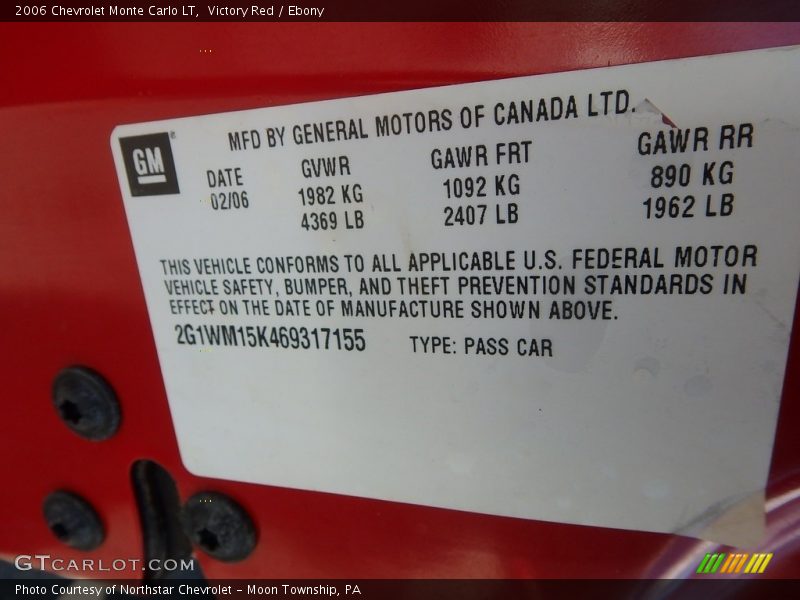 Victory Red / Ebony 2006 Chevrolet Monte Carlo LT