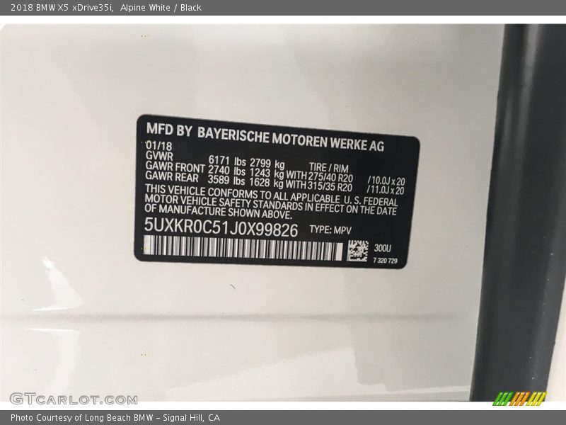 Alpine White / Black 2018 BMW X5 xDrive35i