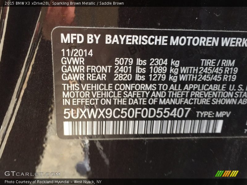 Sparkling Brown Metallic / Saddle Brown 2015 BMW X3 xDrive28i