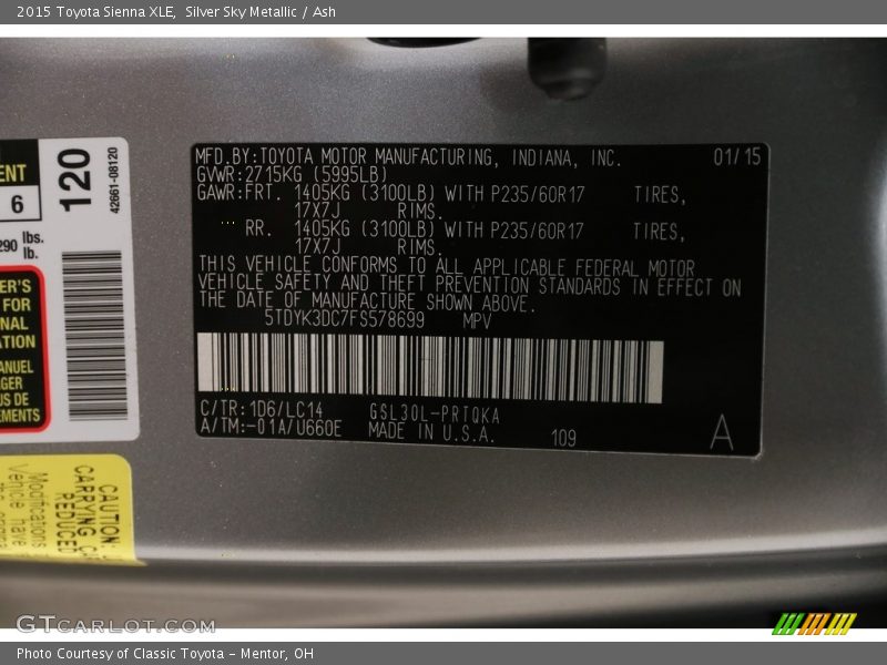 Silver Sky Metallic / Ash 2015 Toyota Sienna XLE