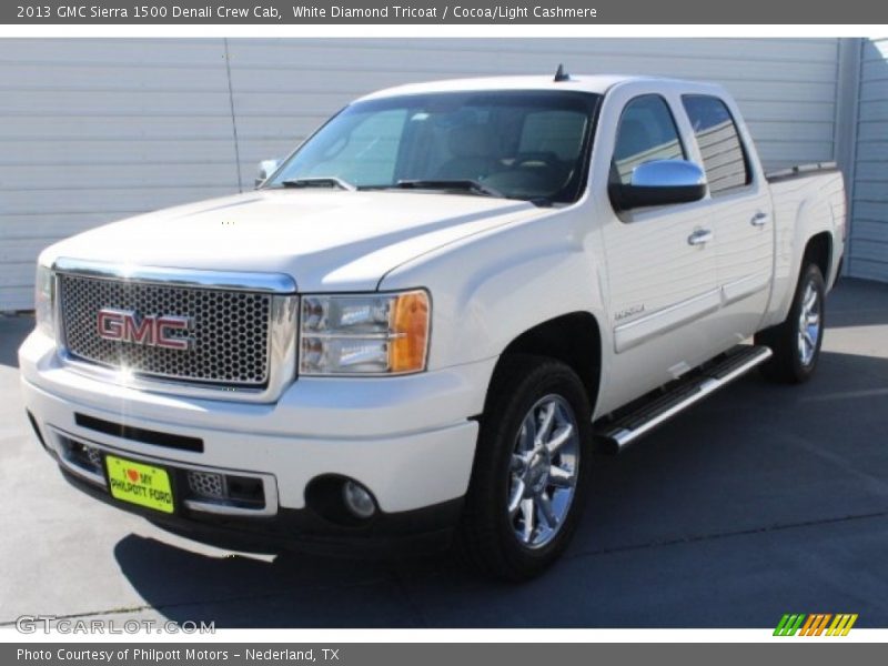 White Diamond Tricoat / Cocoa/Light Cashmere 2013 GMC Sierra 1500 Denali Crew Cab