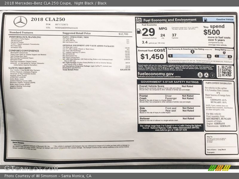 Night Black / Black 2018 Mercedes-Benz CLA 250 Coupe