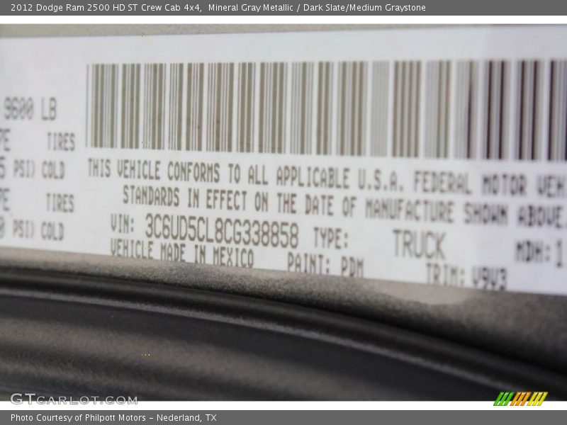 Mineral Gray Metallic / Dark Slate/Medium Graystone 2012 Dodge Ram 2500 HD ST Crew Cab 4x4