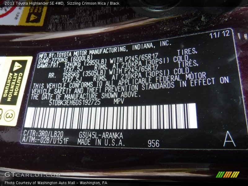 Sizzling Crimson Mica / Black 2013 Toyota Highlander SE 4WD