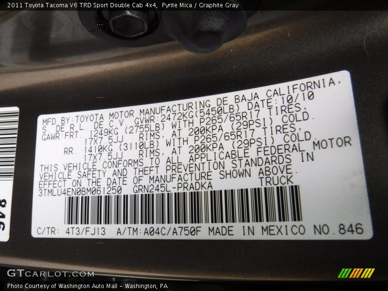 Pyrite Mica / Graphite Gray 2011 Toyota Tacoma V6 TRD Sport Double Cab 4x4