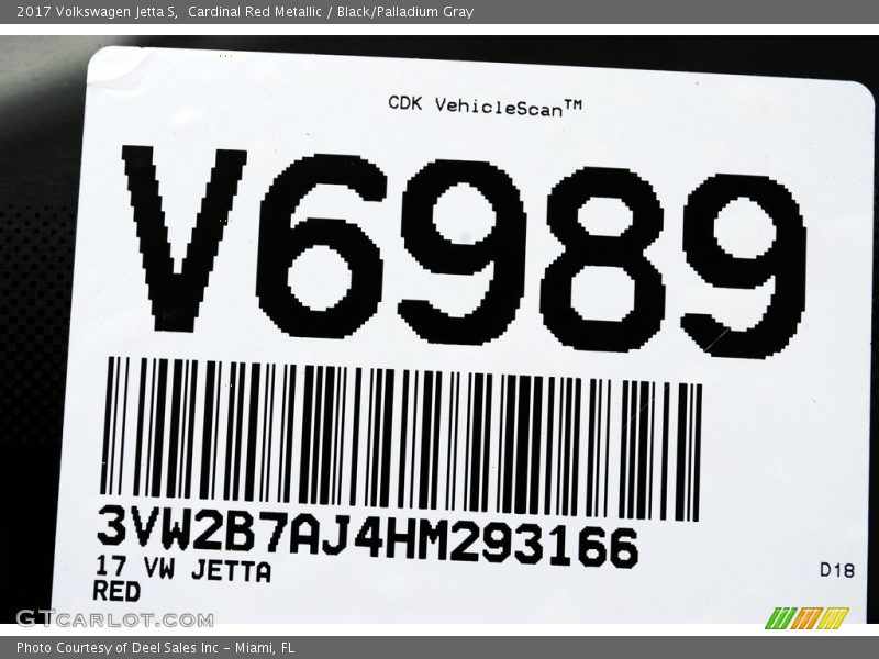 Cardinal Red Metallic / Black/Palladium Gray 2017 Volkswagen Jetta S