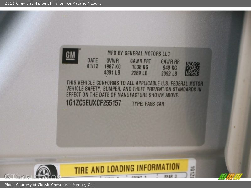 Silver Ice Metallic / Ebony 2012 Chevrolet Malibu LT