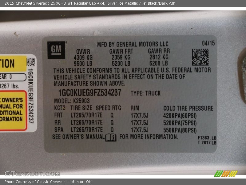 Silver Ice Metallic / Jet Black/Dark Ash 2015 Chevrolet Silverado 2500HD WT Regular Cab 4x4