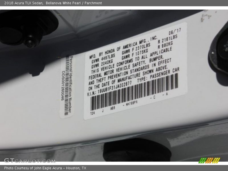 Bellanova White Pearl / Parchment 2018 Acura TLX Sedan