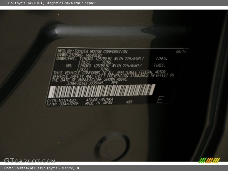 Magnetic Gray Metallic / Black 2015 Toyota RAV4 XLE