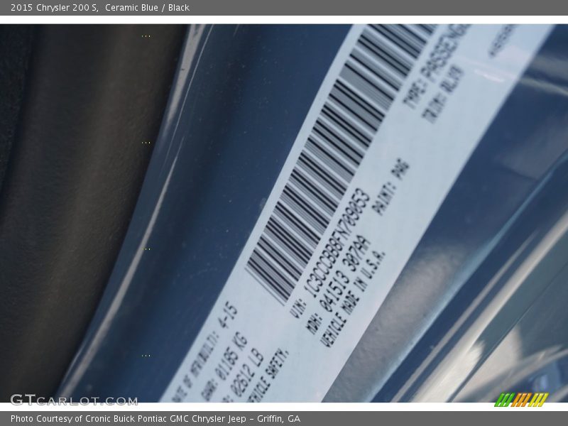 Ceramic Blue / Black 2015 Chrysler 200 S