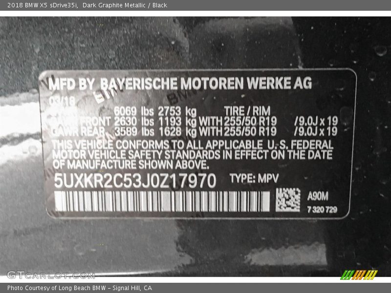 Dark Graphite Metallic / Black 2018 BMW X5 sDrive35i