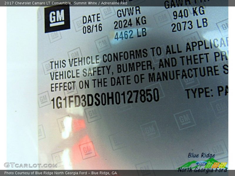 Summit White / Adrenaline Red 2017 Chevrolet Camaro LT Convertible