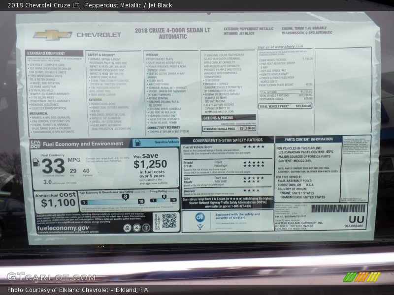 Pepperdust Metallic / Jet Black 2018 Chevrolet Cruze LT