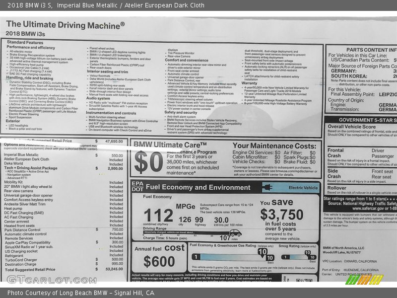 Imperial Blue Metallic / Atelier European Dark Cloth 2018 BMW i3 S