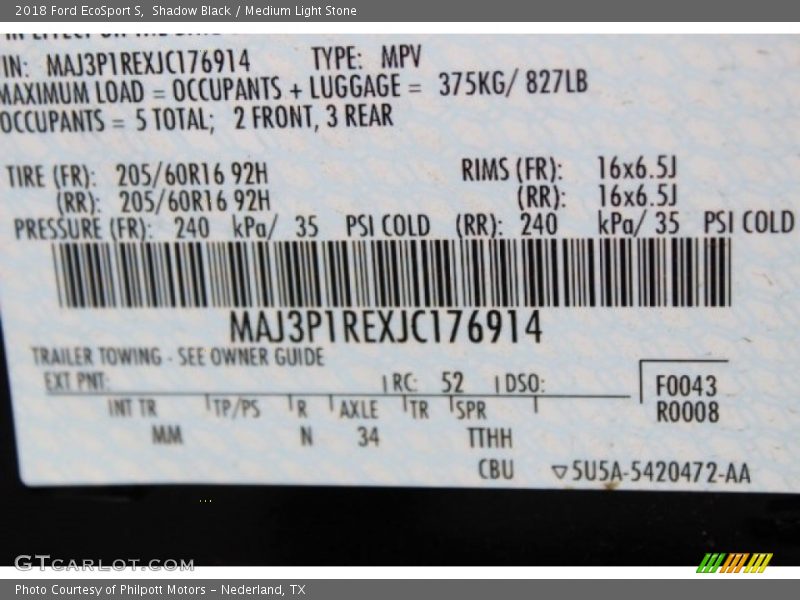 Shadow Black / Medium Light Stone 2018 Ford EcoSport S