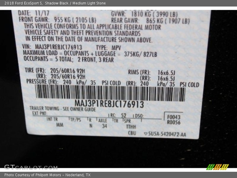 Shadow Black / Medium Light Stone 2018 Ford EcoSport S
